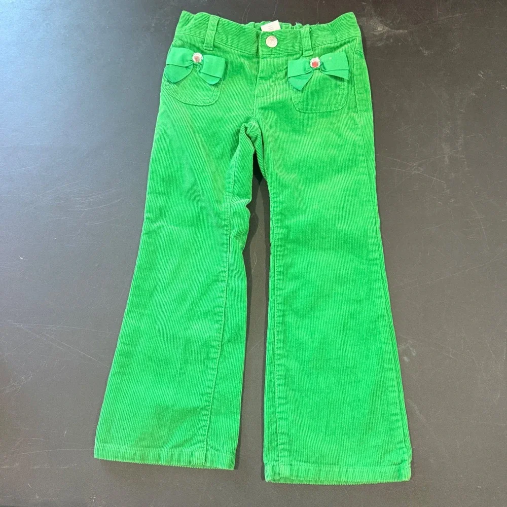 VTG Gymboree Corduroy Pants Kids 4 Green Bow Rhinestone Twee Y2K Bratz